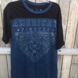 Blue black silver American fighter shirt
